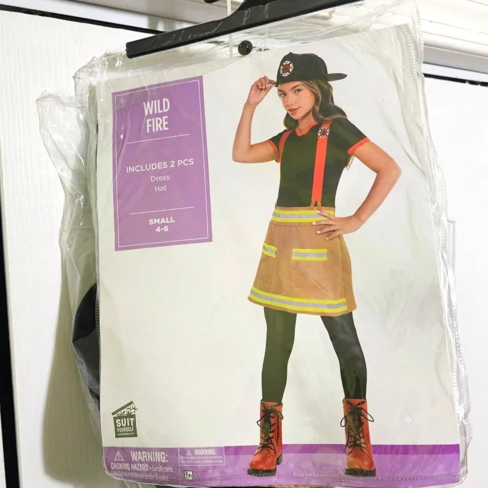 Wild Firefighter Girls Costume 4-6 Dress Helmet Hat Halloween Kid Fire Uniform